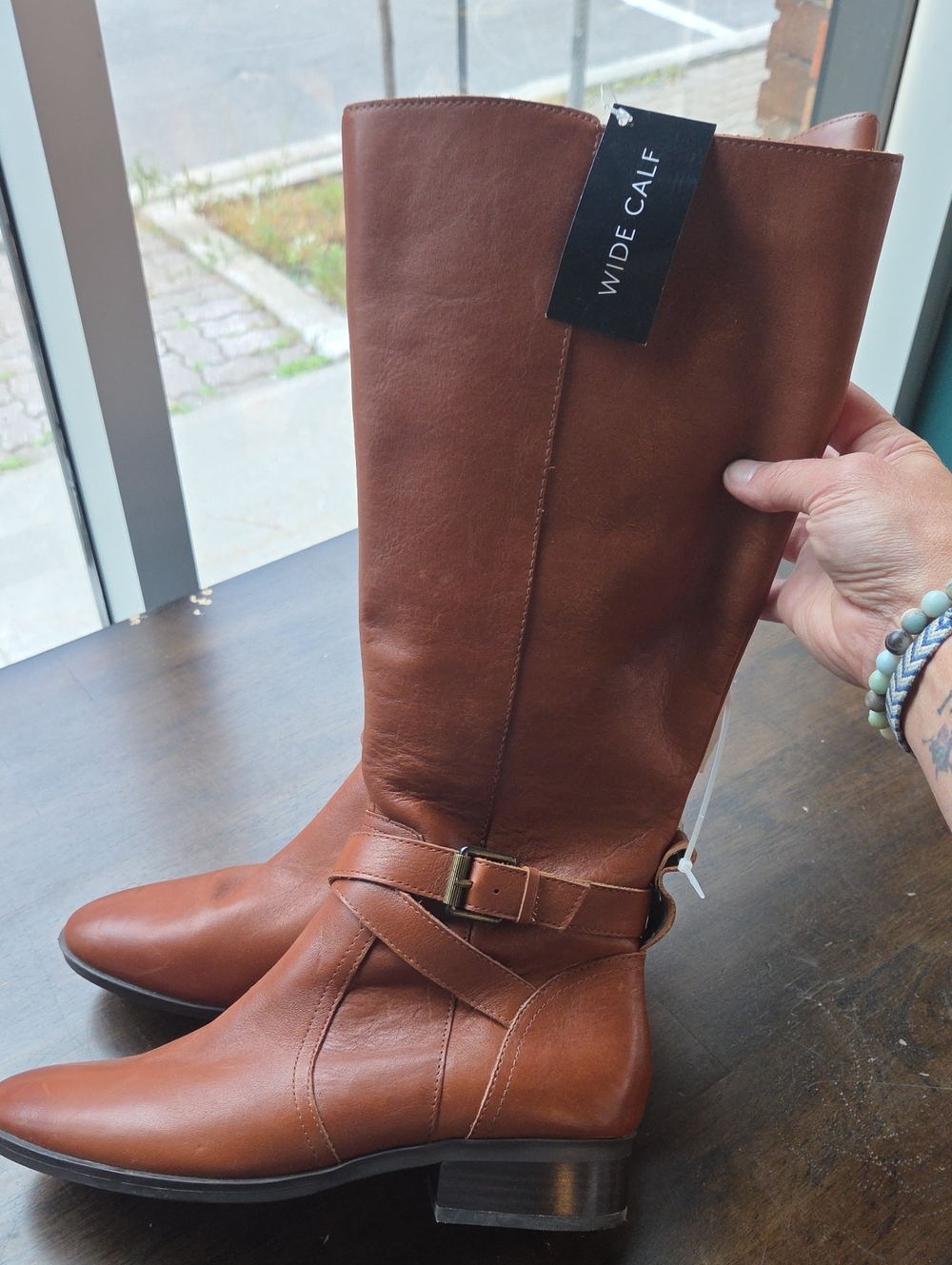 Naturalizer Size 8.5 Women's Wide Calf Tan Leather Mid-Calf Heeled Boots NEW